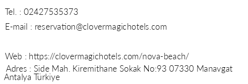 Clover Magic Nova Beach Hotel telefon numaralar, faks, e-mail, posta adresi ve iletiim bilgileri